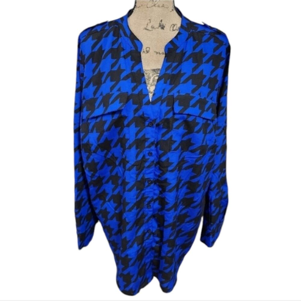 Calvin Klein blue and black Buffalo‎ plaid button down Military shirt plus sz 0X